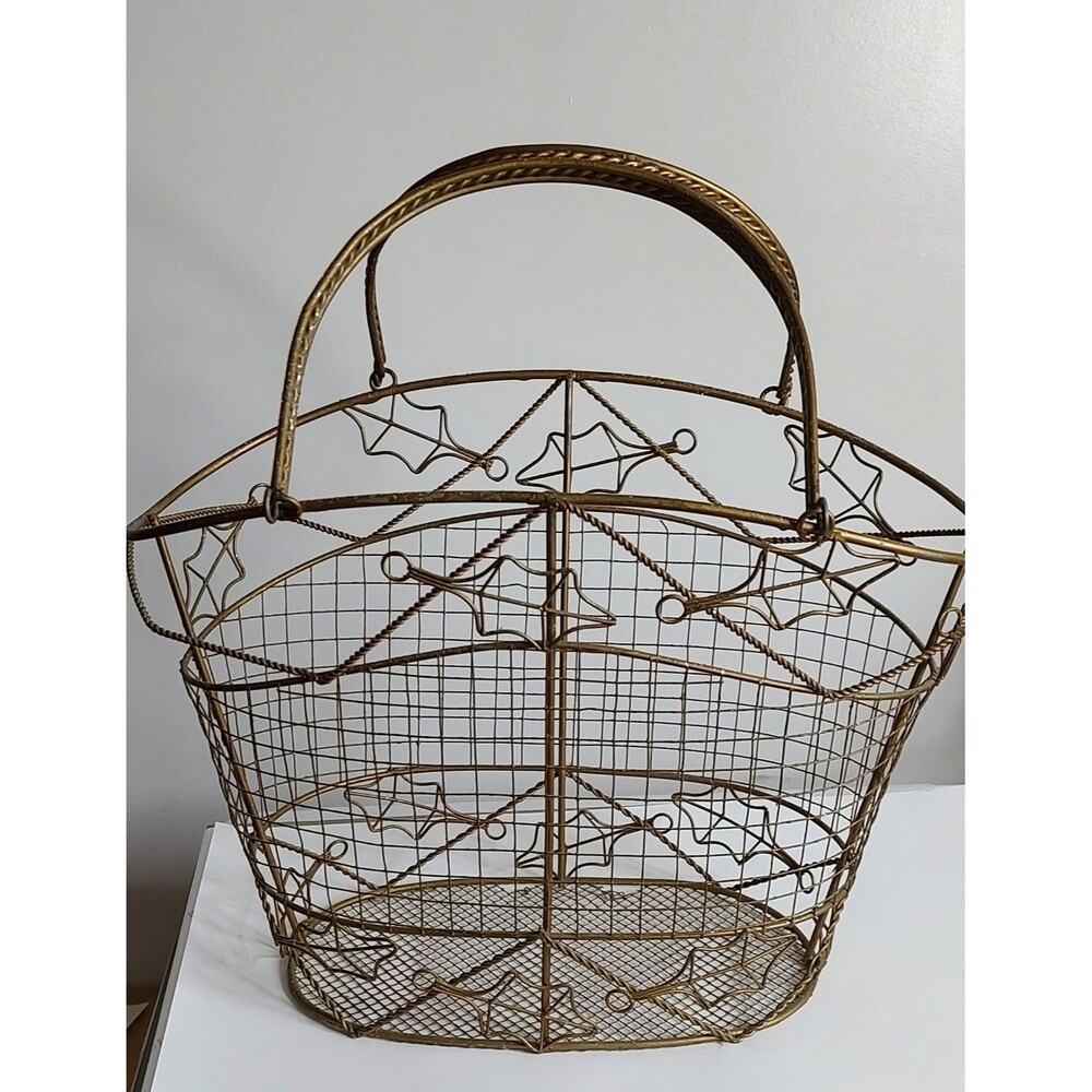 Vintage Metal Wire Basket Fall Leaves Metal Mesh Bottom  Christmas Décor 8x5"